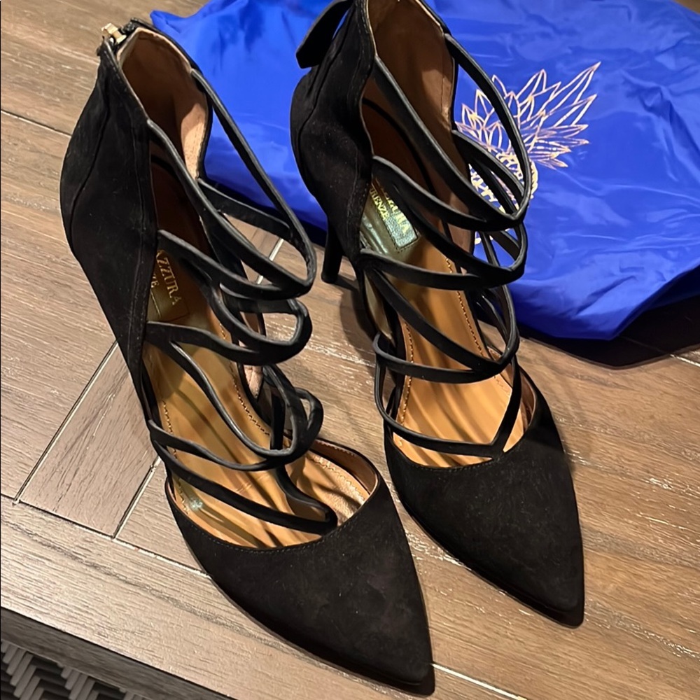 Elegant Aquazurra Black Strappy Heels